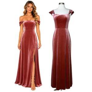 BHLDN | Jenny Yoo Issa English Rose Velvet Off Shoulder Slit Formal Dress Size 2